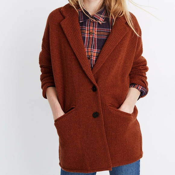 Madewell Sweaters - Madewell Textured Blazer Sweater Jacket Orange